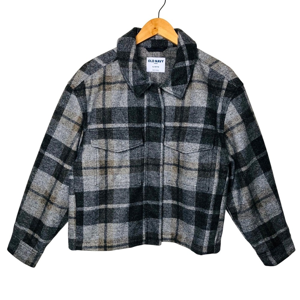 Old Navy Transitional Plaid Utility Shacket Relaxed Fit Zip Front Jacket‎ XL